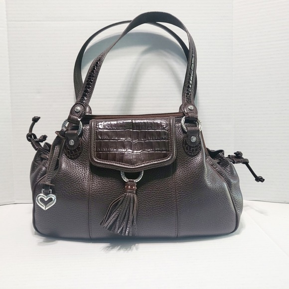 Brighton Brown Leather Shoulder Bag Croc Embossed Tassel Tote Handbag - Picture 1 of 9